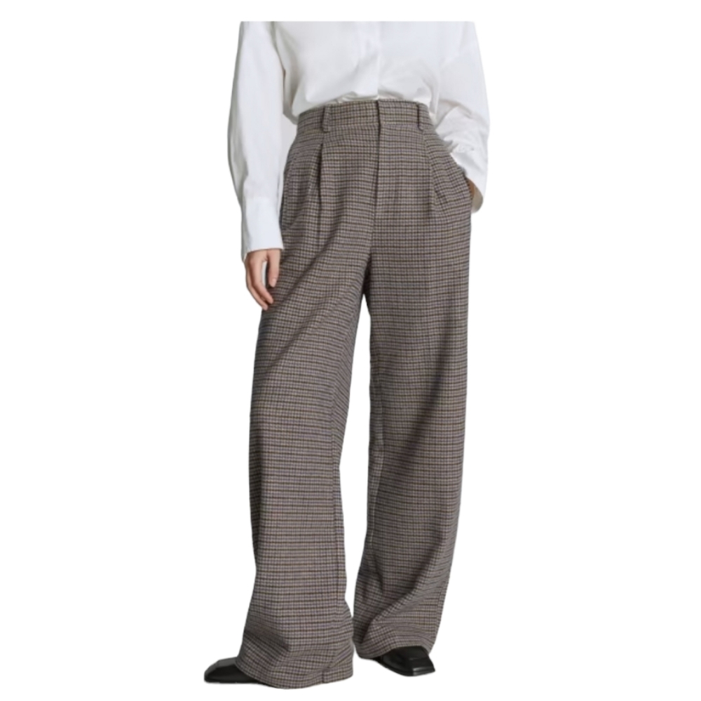 COPY - Brooks Brothers Moon Glen Plaid Pants Cuffed Flared Wide Leg Gray Women …